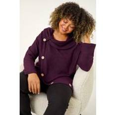 Purple Blouses Roman Curve Cowl Neck Button Wrap Top - Purple