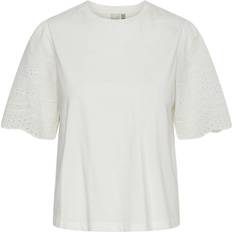 Økologisk materiale Bluser Y.A.S Yaslex Ss Top W Emb Sleeves - Star White