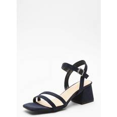 Faux Leather Heels & Pumps Quiz Faux Leather Block Heel Sandals - Navy