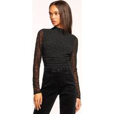 Elastano/Lycra/Spandex Blusas Ramy Brook Opal Embellished Turtleneck Top - Black Diamond