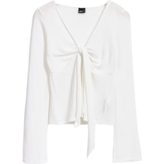 Gina Tricot Tie Front Long Sleeve Top - Off White