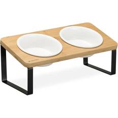 Navaris 2 x Ceramic Food Bowl with Metal Stand Medium
