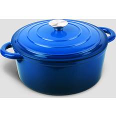 Large cast iron dutch oven Overmont Dutch Oven Blue with lid 5.2 L 26 cm