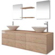 Muebles de lavabo doble vidaXL Conjunto De Muebles De Baño 9 Piezas Beige