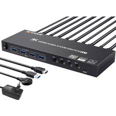 USB 3.0 KVM Switch HDMI 4 Ports, 4K@60Hz Simulation EDID KVM Switch 4 PC 1 Monitors, HDMI 2.0 KVM Switches Share 4 USB 3.0 Devices Wireless Mouse Keyboard Printer, Wired Remotel and 5 Cables