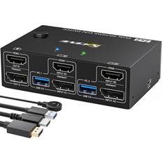 Pc kvm Kceve USB 3.0 KVM Switch Displayport + HDMI 2 Port, KVM Switch Dual Monitor 4K@60Hz, KVM Switch 2 PC 2 Monitor with 4 USB 3.0 ports for 2 computers Share mouse, keyboard and monitor
