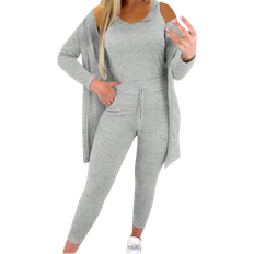 Shein Lune Women's Solid Color Minimalist Daily Wear Long Sleeve Jacket, Sleeveless Top, And Long Pants Set