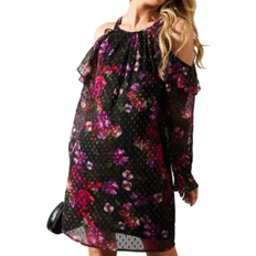 Long Sleeves Dresses Wallis Occasion Metallic Floral Ruffle Shift Dress - Black