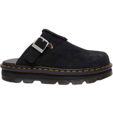 Black - Men Clogs Dr. Martens Zebzag Suede Fleece-Lined Platform Mules - Black