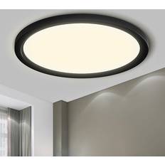 LQWELL Round Flat Black Ceiling Flush Light 22.1cm