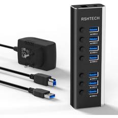 Hub 7 usb 3.0 RSHTECH Aluminum USB Hub Active 3.0 with 24W(12V/2A) Power Supply 7 Port USB 3.0 Powered Data Hub and Individual USB Port Expander on/off Switch for PC and Laptops (RSH-A37S)