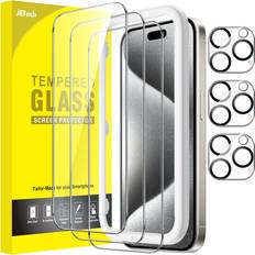 JeTech Camera Lens & Tempered Glass Film Screen Protector for iPhone 15 Pro 3-Pack