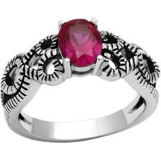 Ruby Rings Alamode Jewelry High Polished Ring - Silver/Ruby