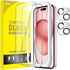 JeTech Camera Lens & Tempered Glass Film Screen Protector for iPhone 15 2-Pack