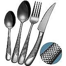 Modern Black Hammered Cutlery Set 24pcs