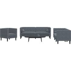 Polyester - Soffgrupper Soffor vidaXL Soffgrupp Chesterfield 3 Delar Bolsterkuddar Mörkgrå Sammet Soffa 3-sits