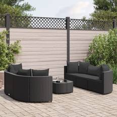 7-Tlg Garten-Sofagarnitur Mit Kissen - Schwarz Poly Rattan Lounge-Set