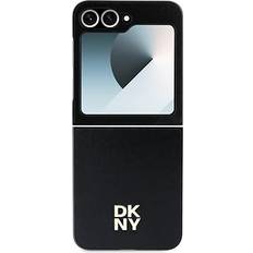 DKNY samsung galaxy z flip6 hülle leder metall stack logo design cover schwarz