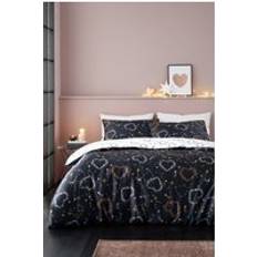 Linen Duvet Covers Catherine Lansfield Cosmic Hearts and Stars Reversible Set - Double Duvet Cover Black