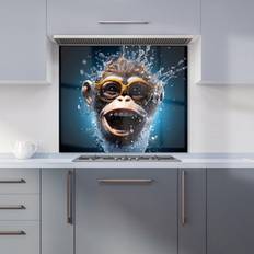 Blue Splash Guards Warren Reed Cheeky Chimp Face Splashart W600mm x H600mm - Blue Splash Guard 60cm