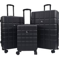 Leer Koffers Infinity Leather Black Hard Shell Classic Suitcase Set 8 Wheel