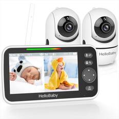 HelloBaby Baby Monitor with 2 Cameras and Night Vision, 5'' Split Screen with 26-Hour Battery, 2 Cameras Pan-Tilt-Zoom Video Baby Monitors