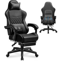 Gaming Chair, High Back Leather Computer Gaming Chair with Footrest, Ergonomic Height Adjustable Office Chair with Removable Cover and Lumbar Support for Gaming and Work (Black)