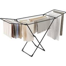 Clothing Care Songmics Clothes Drying Rack, Metal Laundry Drying Rack, Foldable, Space-Saving, Free-Standing Airer, with Gullwings, Indoor Outdoor Use, Bed Linen Clothing, Black ULLR540B01