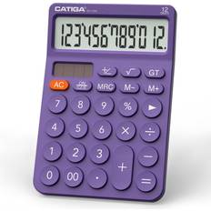 Catiga 12 Digit Desktop Calculator with Large LCD Display, White Calculator, Round Design Big Button, Solar and Battery Dual Power, Standard Function for Office, Home, School, SD-1292