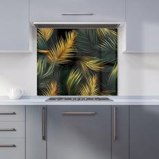 Gold Splash Guards Golden Palm Leaves Kitchen Splashback W900mm x H750mm Splash Guard