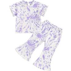 Violet Autres Ensembles Girls Summer Stylish Tie-Dye Tee and Pants Set - Purple