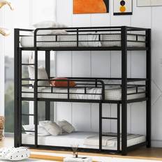 Harper & Bright Designs Metal Triple Beds for 3 Black Bunk Bed