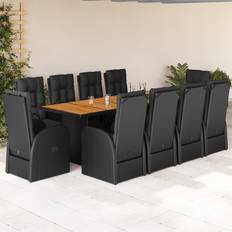 Abendessen Essgruppen vidaXL Garten mit Kissen 11-tlg - Schwarz Poly Rattan Essgruppe