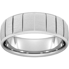 Goldsmiths D Shape Standard Vertical Lines Wedding Ring - White Gold