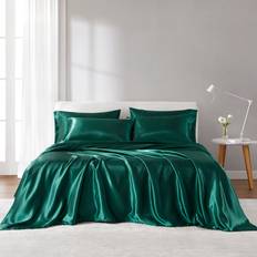 Textiles Madison Park Essentials MPE20-1148 Satin Luxury Set 108 x 102 x 0.13 in - Emerald Bed Sheet Green (274.32x)