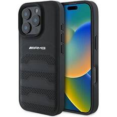 Mercedes Amg iphone 16 pro hülle cover case genuine leather debossed lines Schwarz