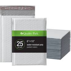 Quality Park Bubble Mailers, 6" x 9" White Poly Mailers, Padded Envelopes, Shipping Bags, Water Resistant, Self Seal, 25 Per Box (1002347)