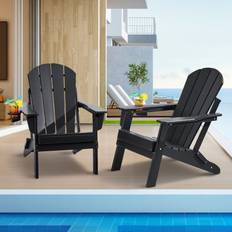 Negro Sillones Mecedora de Exterior Adirondack Chair Set of 2 Folding Fire Pit 31.5 x 29.7 x 36.0 in - Black