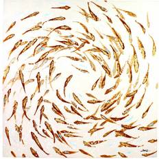 WERNS Painting Fish School Gold-White Framed Art 100x100cm