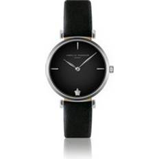 Leather Watch Woman Night Shore Black Argenté
