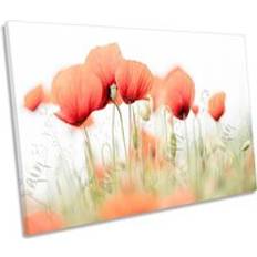 Red Framed Art CanvasGeeks Red Poppy Flowers Summer Day Canvas Wall Print W24 inch x H16 inch x D20 mm Framed Art