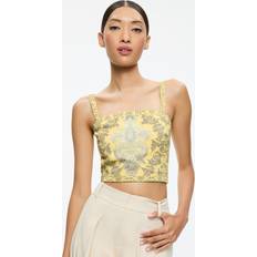 Oro Blusas Alice + Olivia Sasha Lace-Up Cropped Top Yellow