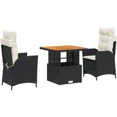Utemöbler vidaXL Black Poly Rattan 22.4" x 24" x 36.6" - 3 Pcs Patio Dining Set