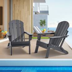 VEVOR Adirondack Stol Plast Sæt 2 All-Weather Folde Fire Pit Grey Havestol