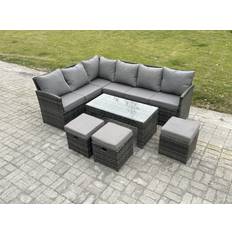 Rattan corner 9 seater Fimous 9 Seater Rattan Garden Furniture - Dark Grey Mixed Outdoor Lounge Set
