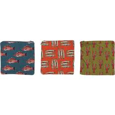 Multicolored Toiletry Bags & Cosmetic Bags Creative Co-Op Cotton Zip Pouch with Sea Life Illustrations, Set of 3 Styles, Multicolor Food Storage, Multi