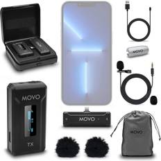 Microphones Movo Photo WMX-2-L Wireless Lav Microphone System with Charging Case for iPhone