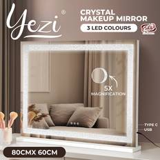 Emitto Tabletop Touch Crystal Vanity Mirror Makeup Bluetooth USB LED Large