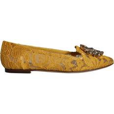 Laced - Unisex Ballerinas Dolce & Gabbana Mustard Lace Crystal Ballet Flats Unisex - Orange