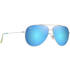 Maui Jim Men Sunglasses Maui Jim Men's Polarized Sunglasses - Shiny Silver/Green/Blue